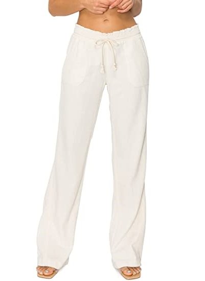 Women's Casual Linen Pants - 32" Inseam Oceanside Drawstring Smocked Waist Lounge