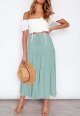 Women's Elastic High Waist A-Line Pleated Beach Maxi Dress With Pockets