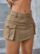 Women's Low Waist Button Bodycon Mini Cargo Denim Skirt with Pocket